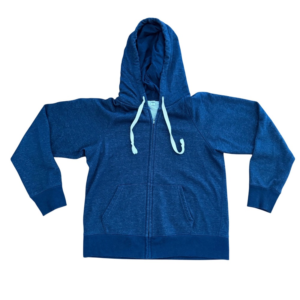 Uniqlo Hoodie Women Large Blue Excellent Zip Up Heathered Raglan Soft